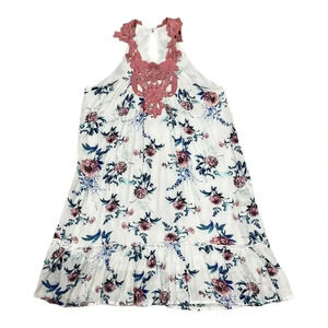 Entro White Crochet Neck Cottagecore Floral Shift Dress S